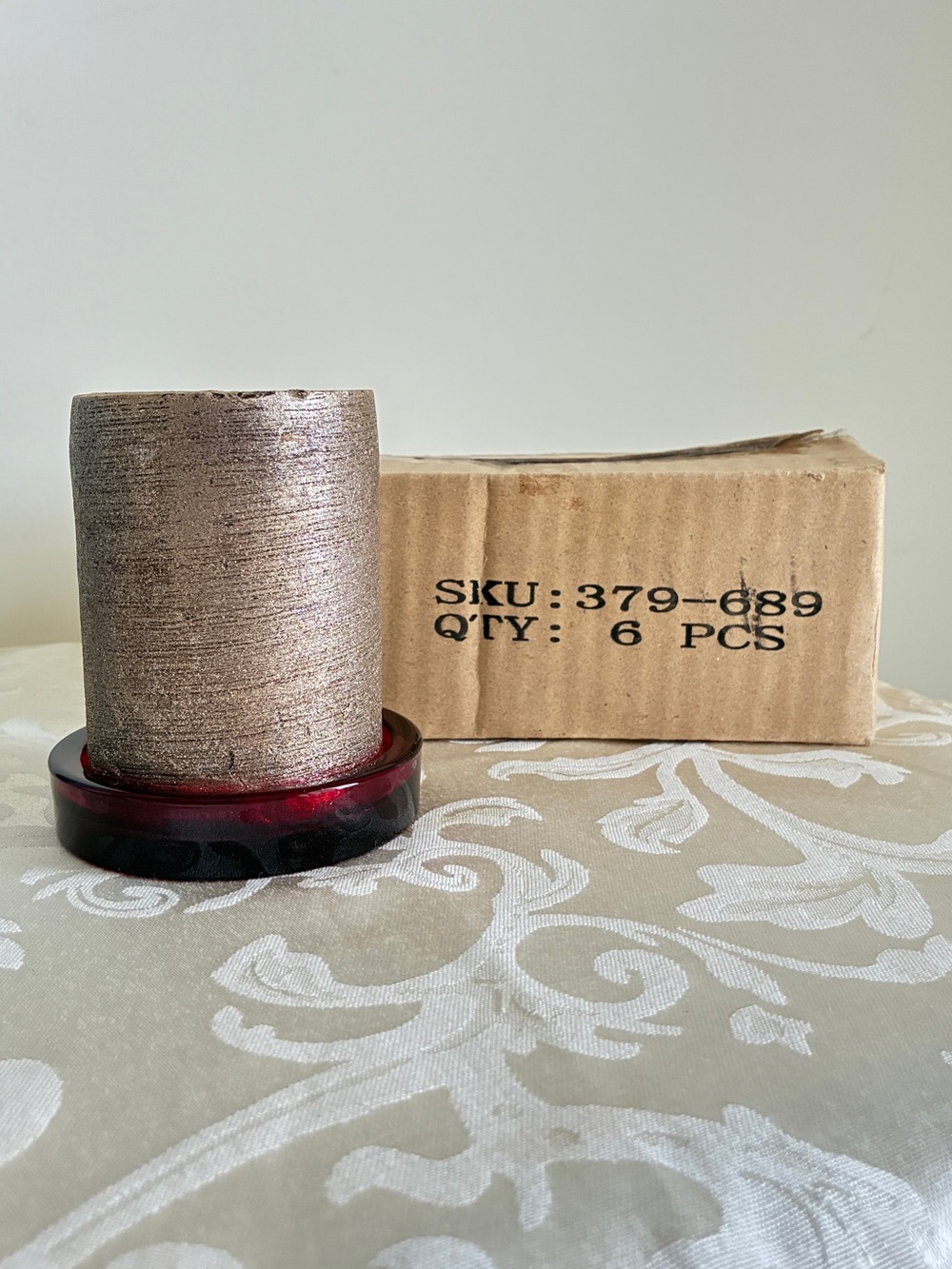 NEW Set of 6 Crate & Barrel Red Glass Pillar Candle Holders for 3" Pillars